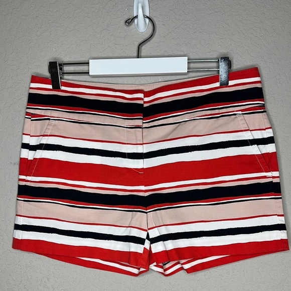 Ann Taylor Factory Signature Striped Flat Front Chino Shorts Red White Blue - Picture 1 of 10